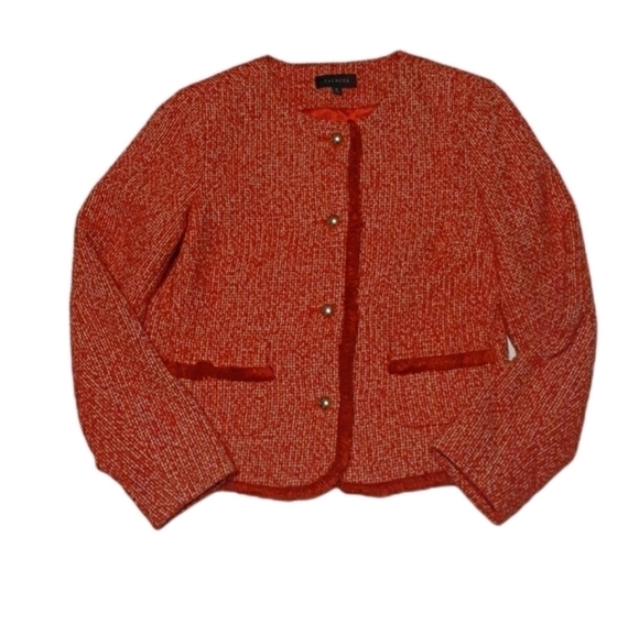 Talbots Womens Blazer Jacket Red Wool Tweed Fringe Christmas Holiday Size 10 - Picture 1 of 8